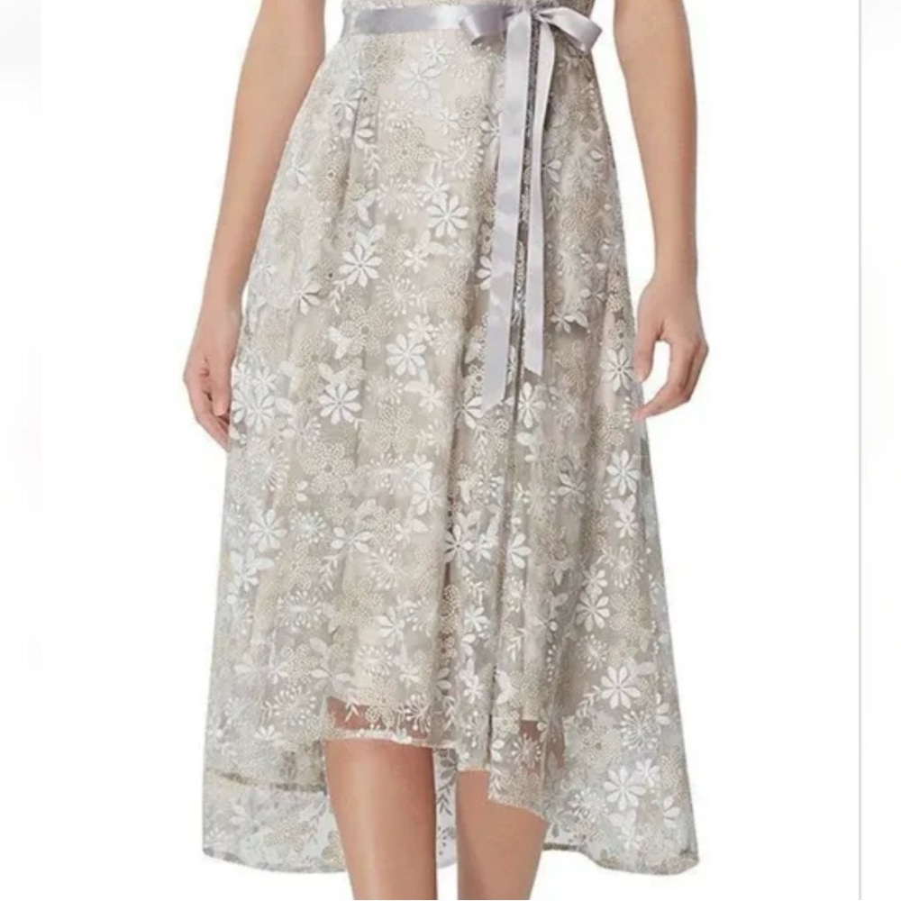 Tahari Embroidered Fit & Flare Hi-Low Midi Dress 4 - Picture 4 of 12